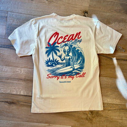 OCEAN CALLING - t-shirt bianca vintage oversize con stampa