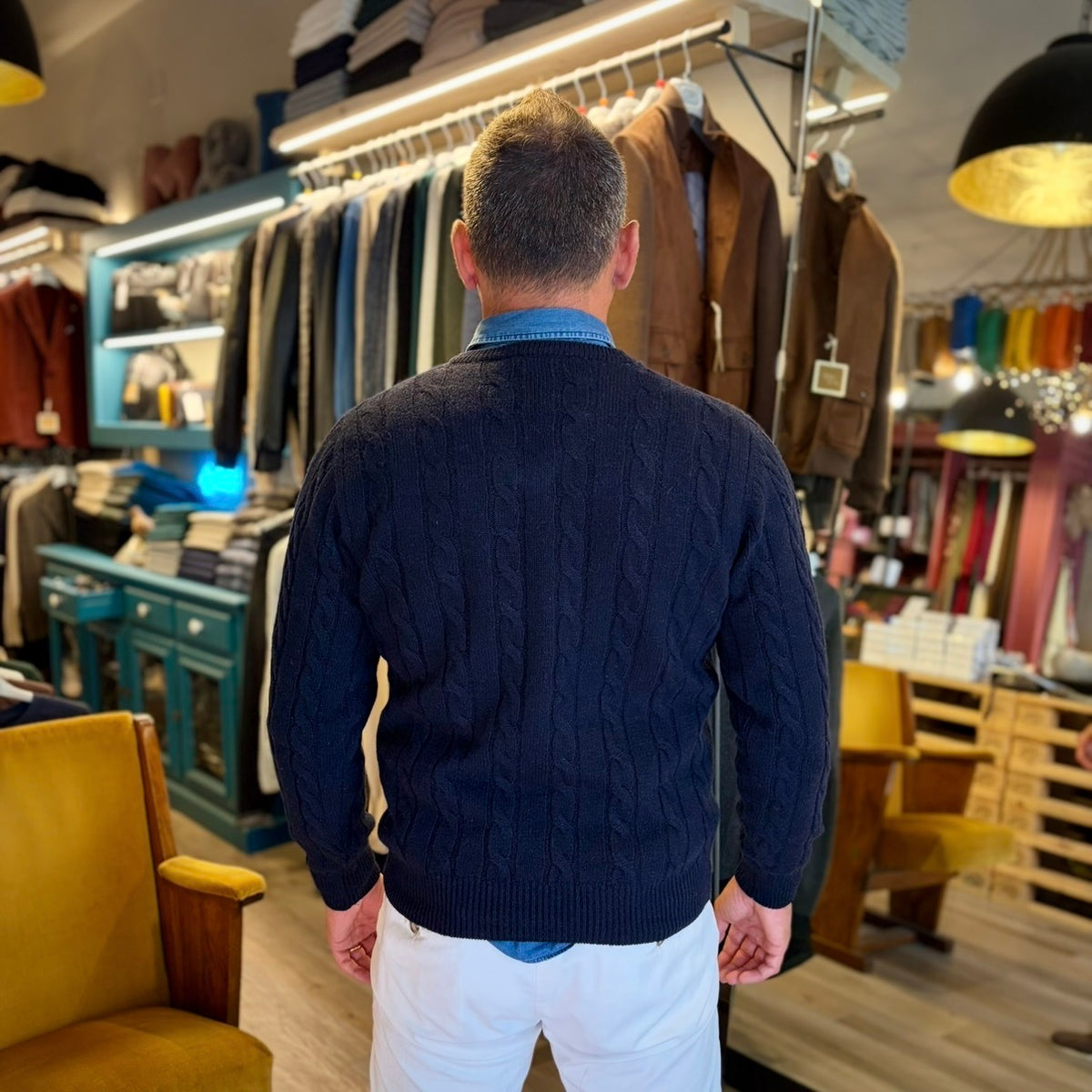 STANLEY - maglione lana costa intrecciata scollo v sartoriale