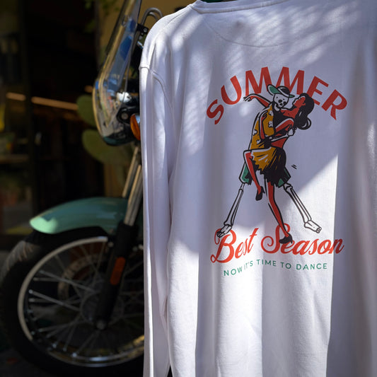 SUMMER SEASON - felpa leggera bianca con stampa