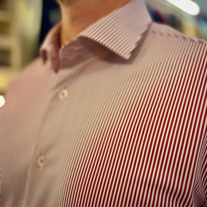 TOP PLAYER PROFESSIONAL RIGA ROSSA – camicia sartoriale bianca no stiro righine rosse