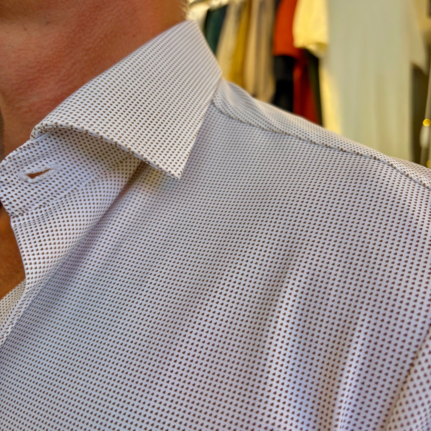 TOP PLAYER PROFESSIONAL PUNTINI BLU – camicia sartoriale bianca no stiro con puntini