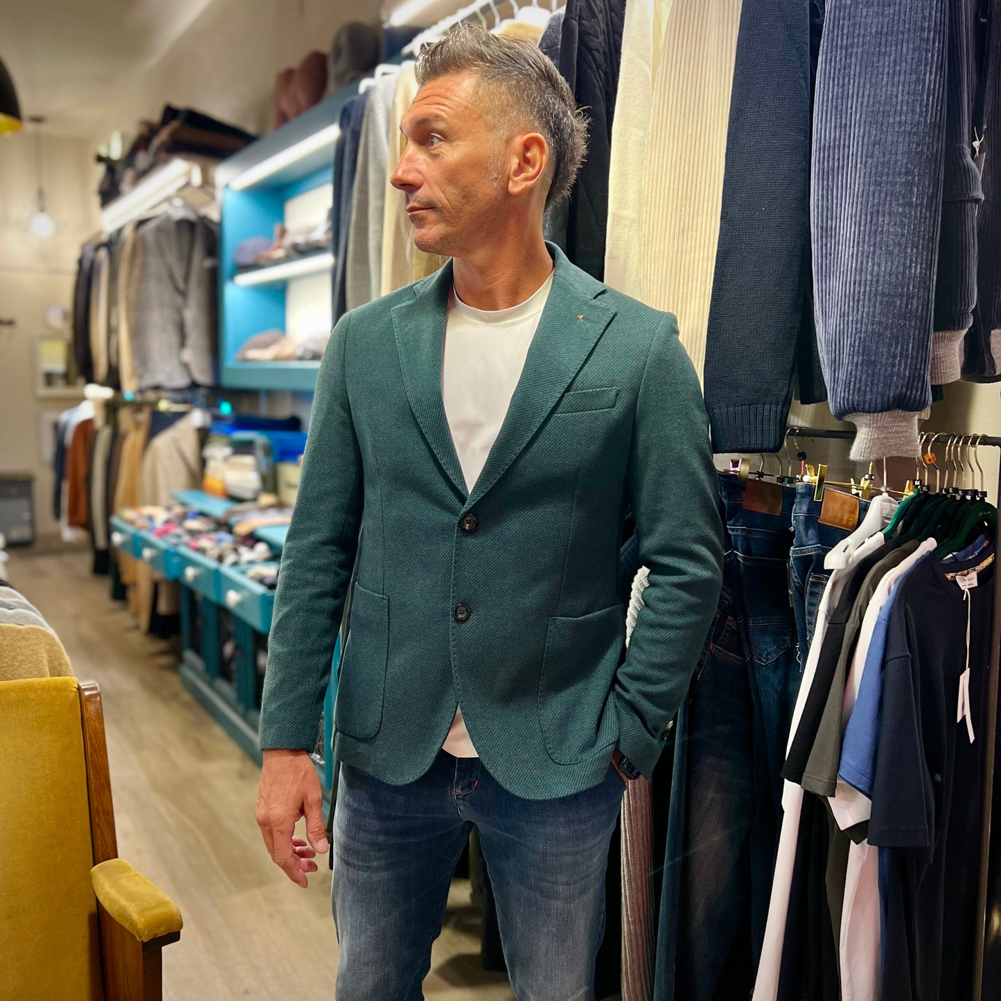 BERGOMI – giacca sartoriale verde con trama