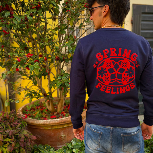 SPRING FEELINGS - felpa leggera blu con stampa