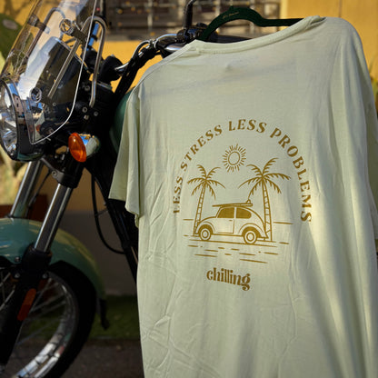 LESS STRESS LESS PROBLEMS - t-shirt verde menta con stampa