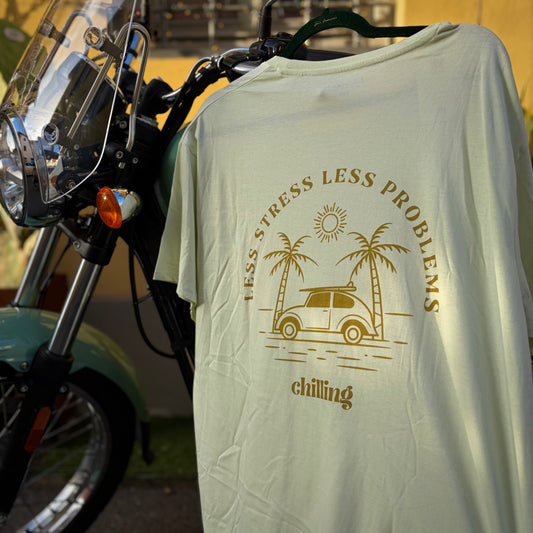 LESS STRESS LESS PROBLEMS - t-shirt verde menta con stampa