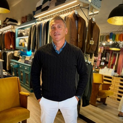STANLEY - maglione lana costa intrecciata scollo v sartoriale