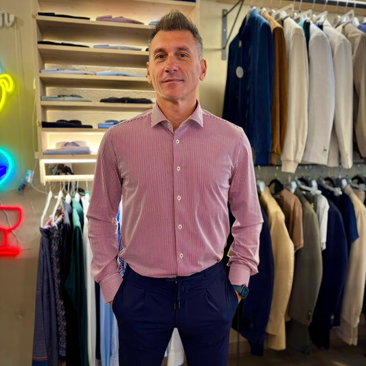 TOP PLAYER PROFESSIONAL RIGA ROSSA – camicia sartoriale bianca no stiro righine rosse