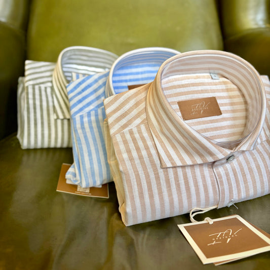 MOU RIGHE - camicia misto lino sartoriale a righe