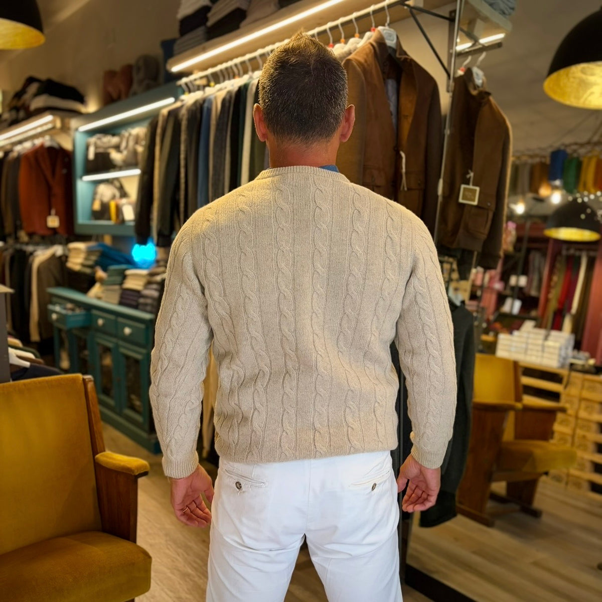 STANLEY - maglione lana costa intrecciata scollo v sartoriale