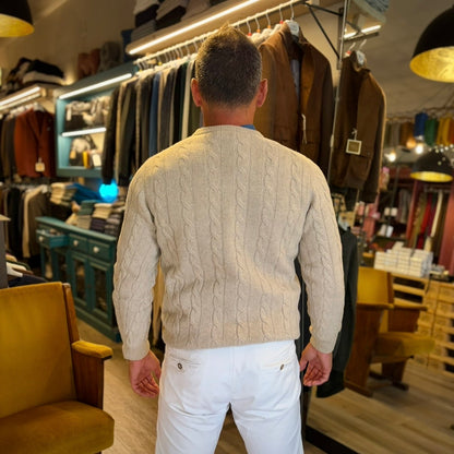 STANLEY - maglione lana costa intrecciata scollo v sartoriale