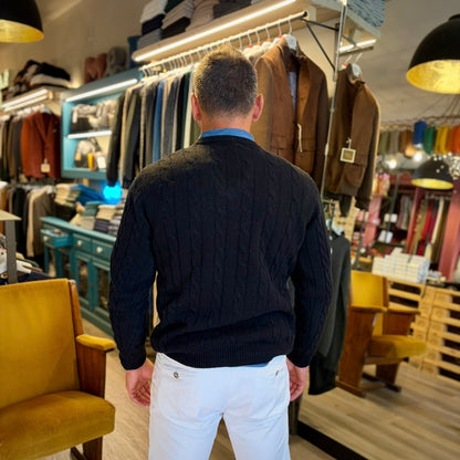 STANLEY - maglione lana costa intrecciata scollo v sartoriale