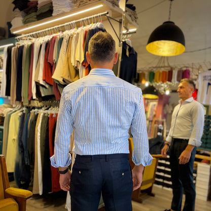MOU RIGHE - camicia misto lino sartoriale a righe