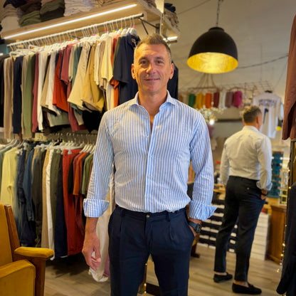 MOU RIGHE - camicia misto lino sartoriale a righe