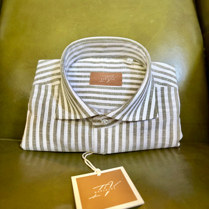 MOU RIGHE - camicia misto lino sartoriale a righe