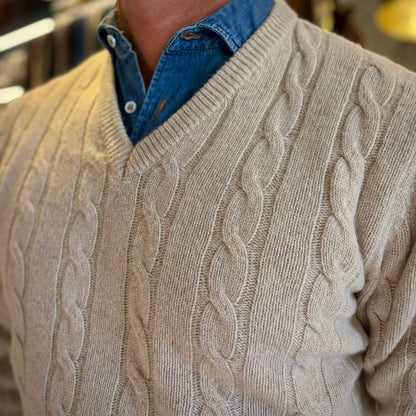 STANLEY - maglione lana costa intrecciata scollo v sartoriale
