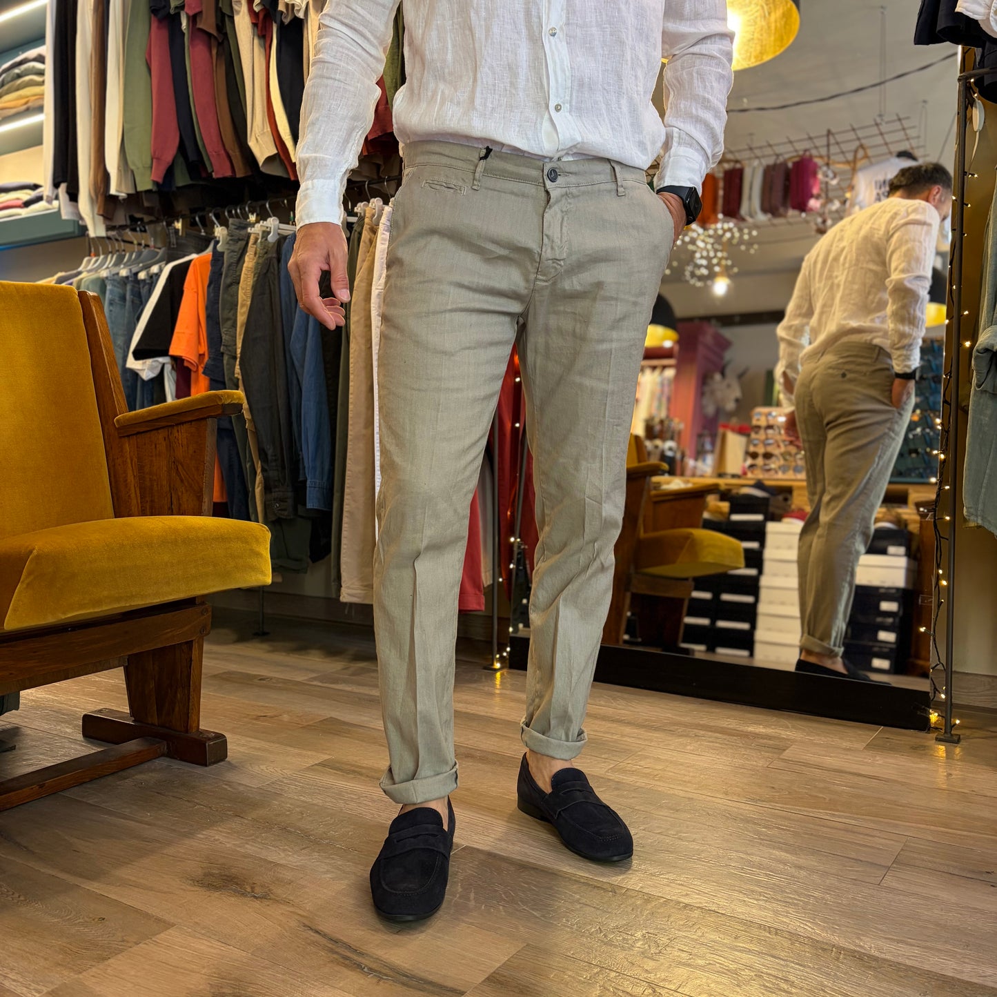 MIKE - pantalone misto lino sartoriale