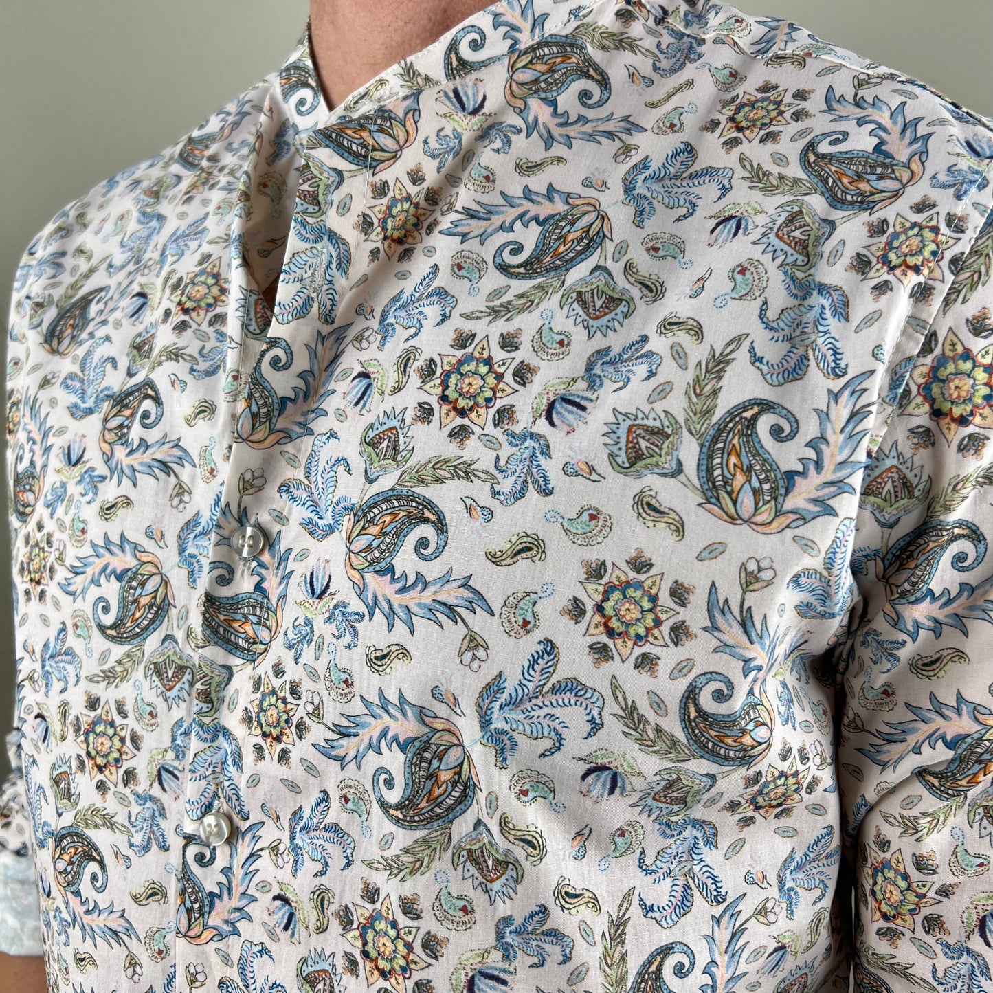 DAMIAN - camicia koreana stampa floreale blu