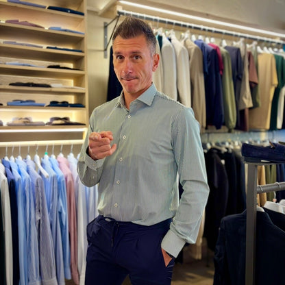 TOP PLAYER PROFESSIONAL RIGA VERDE – camicia sartoriale bianca no stiro righine verdi