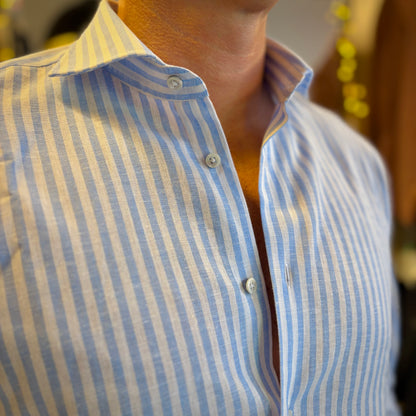 MOU RIGHE - camicia misto lino sartoriale a righe
