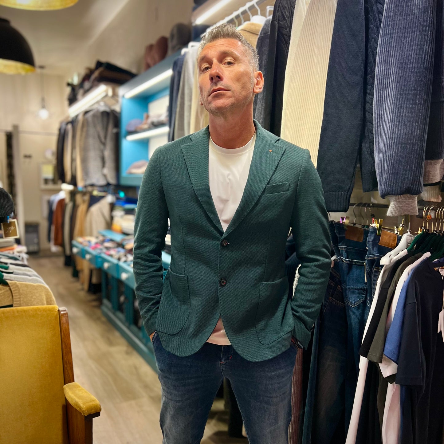 BERGOMI – giacca sartoriale verde con trama