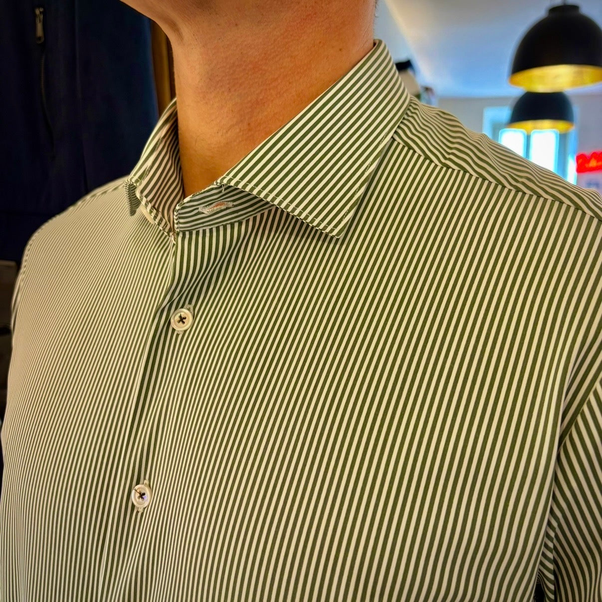 TOP PLAYER PROFESSIONAL RIGA VERDE – camicia sartoriale bianca no stiro righine verdi