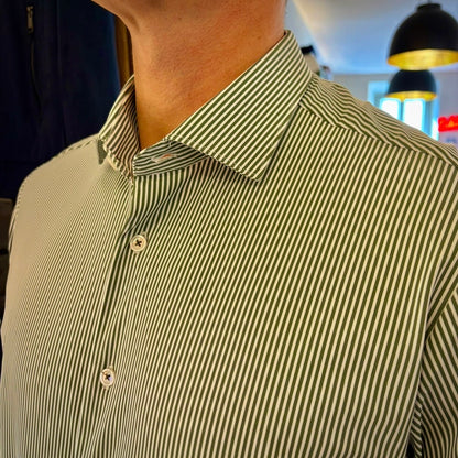 TOP PLAYER PROFESSIONAL RIGA VERDE – camicia sartoriale bianca no stiro righine verdi