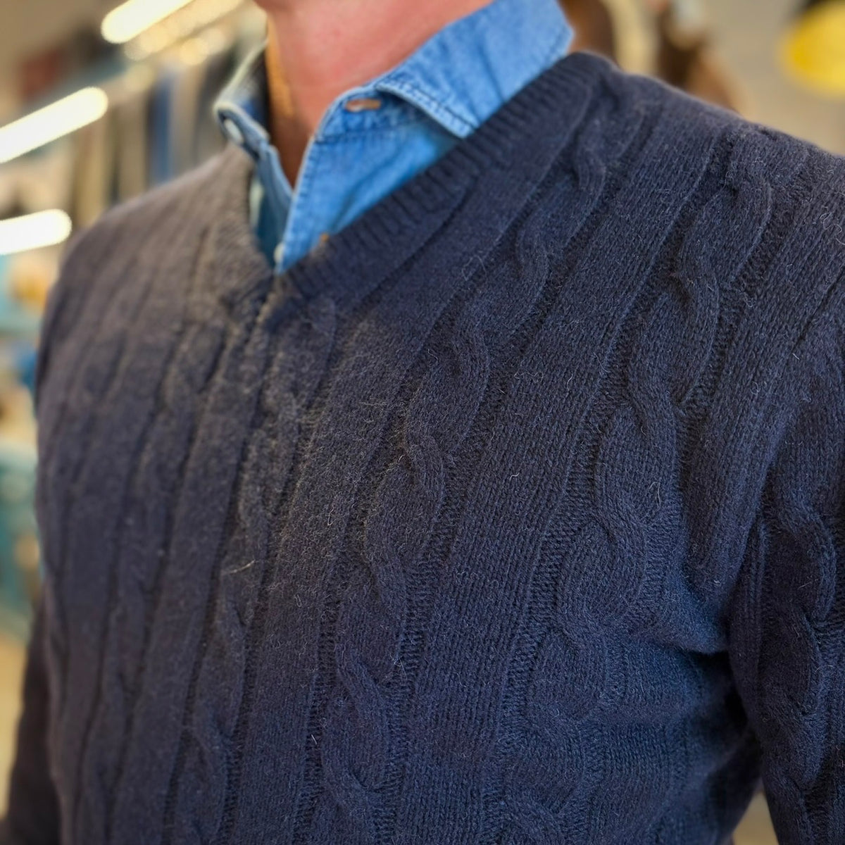 STANLEY - maglione lana costa intrecciata scollo v sartoriale