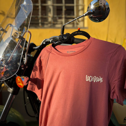DESEO - t-shirt rosso tramonto con stampa