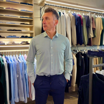 TOP PLAYER PROFESSIONAL RIGA VERDE – camicia sartoriale bianca no stiro righine verdi