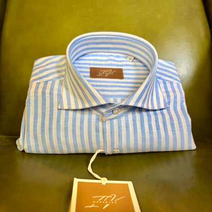 MOU RIGHE - camicia misto lino sartoriale a righe