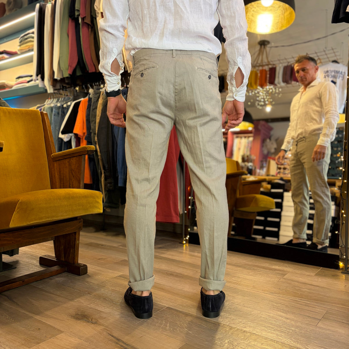 MIKE - pantalone misto lino sartoriale