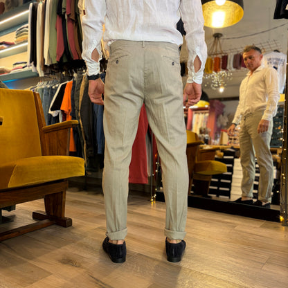 MIKE - pantalone misto lino sartoriale