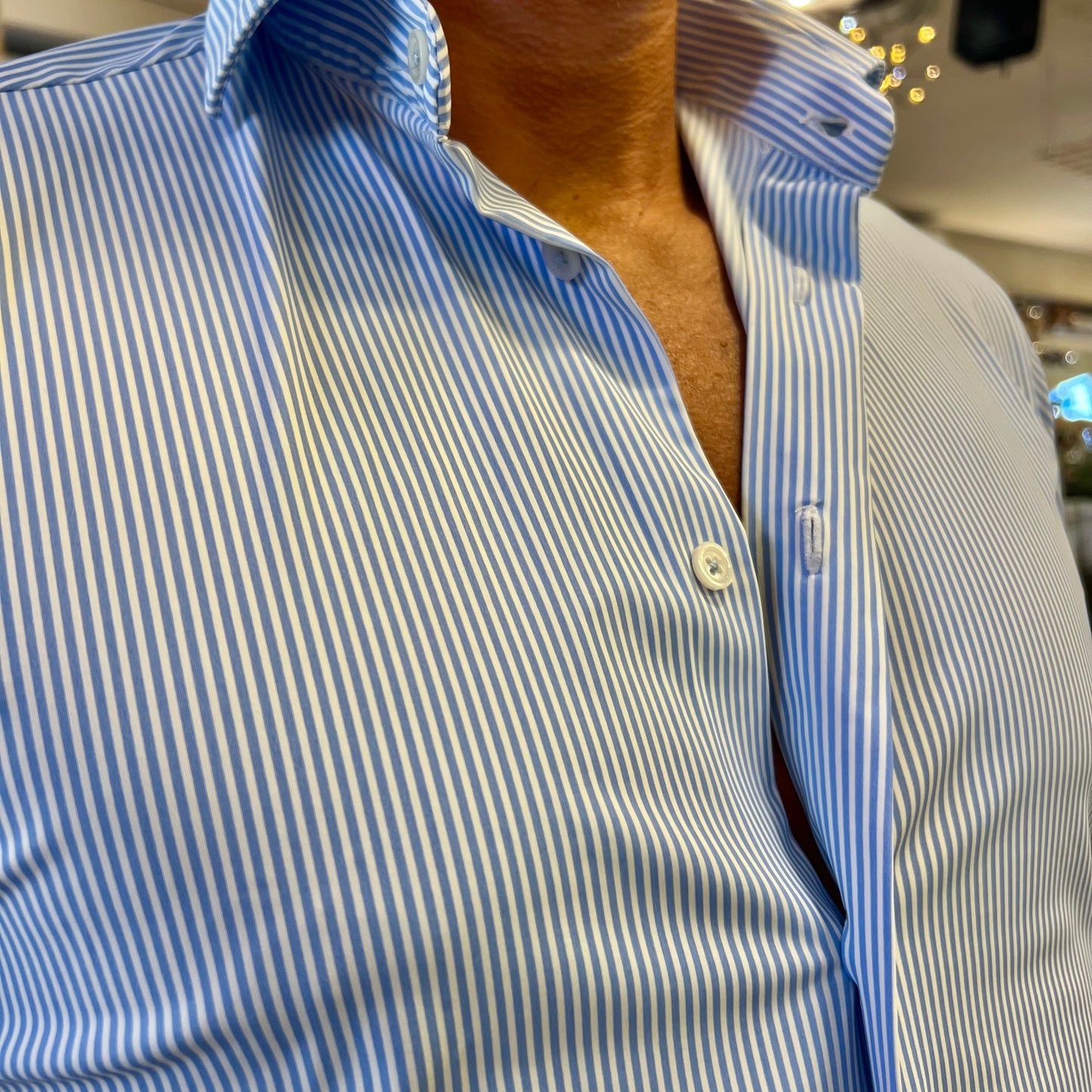 TOP PLAYER PROFESSIONAL SKY – camicia sartoriale no stiro righine azzurre