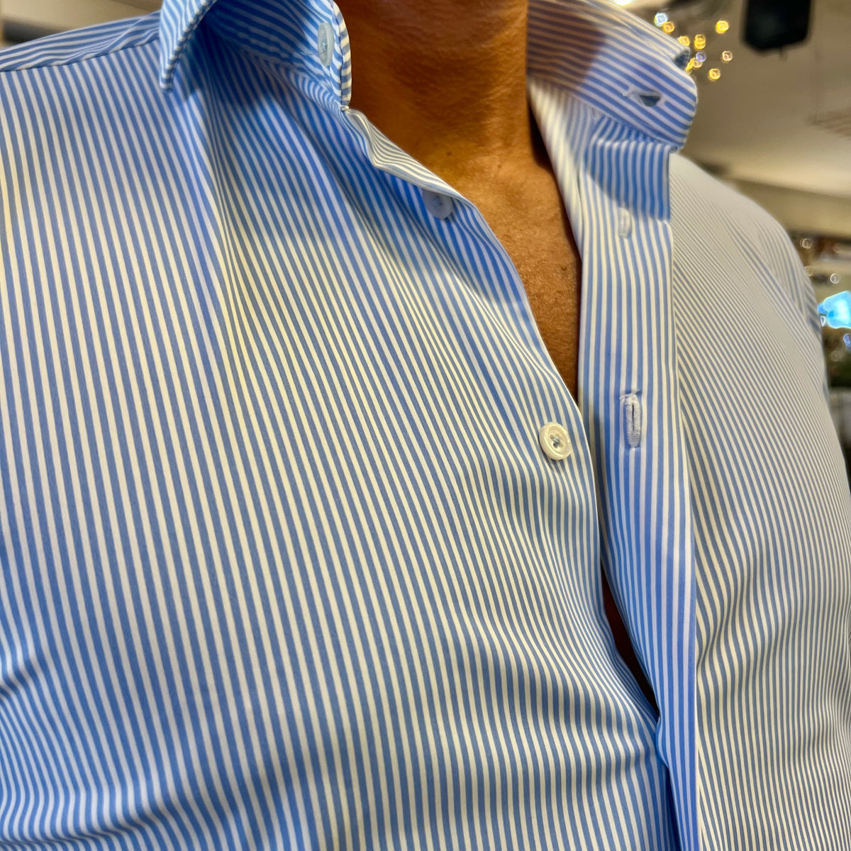 TOP PLAYER PROFESSIONAL SKY – camicia sartoriale no stiro righine cielo