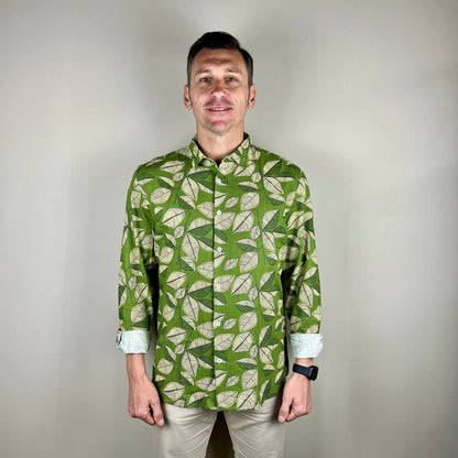 THE VERDE - camicia misto lino foglie