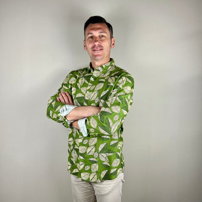 THE VERDE - camicia misto lino foglie