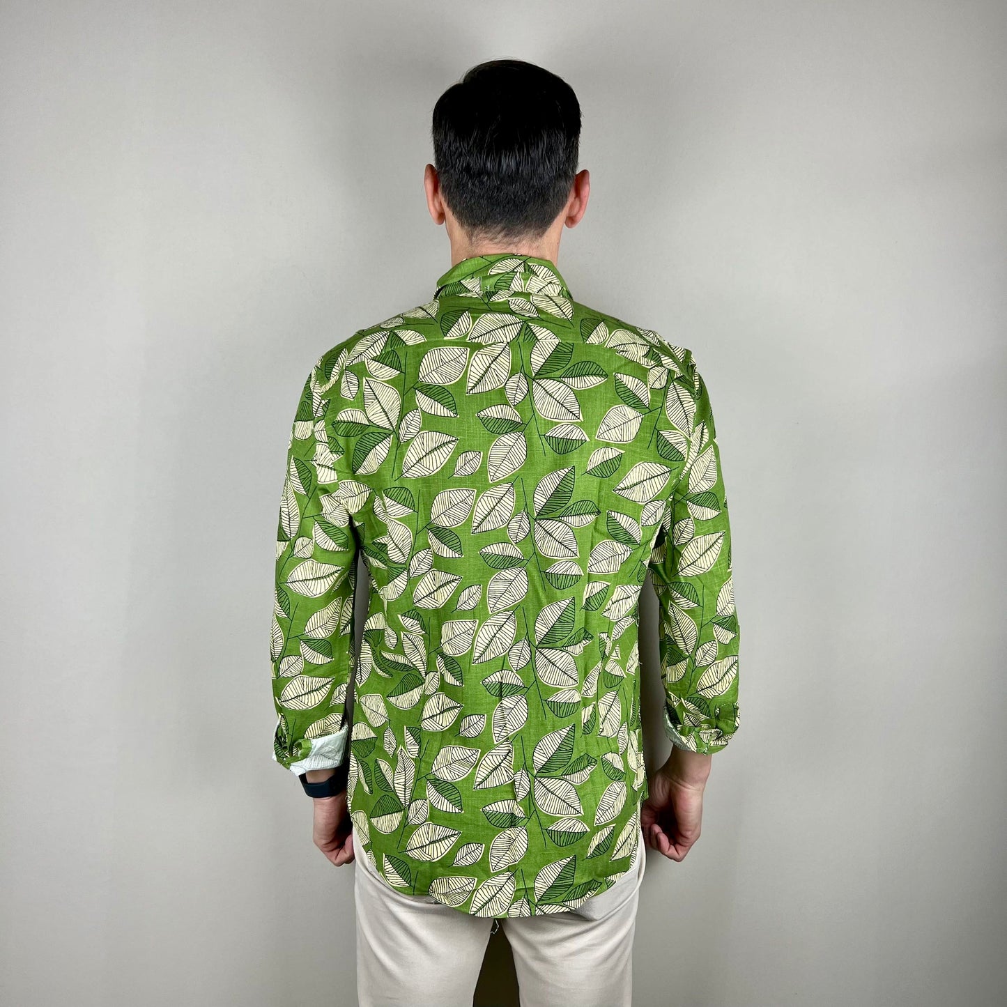 THE VERDE - camicia misto lino foglie