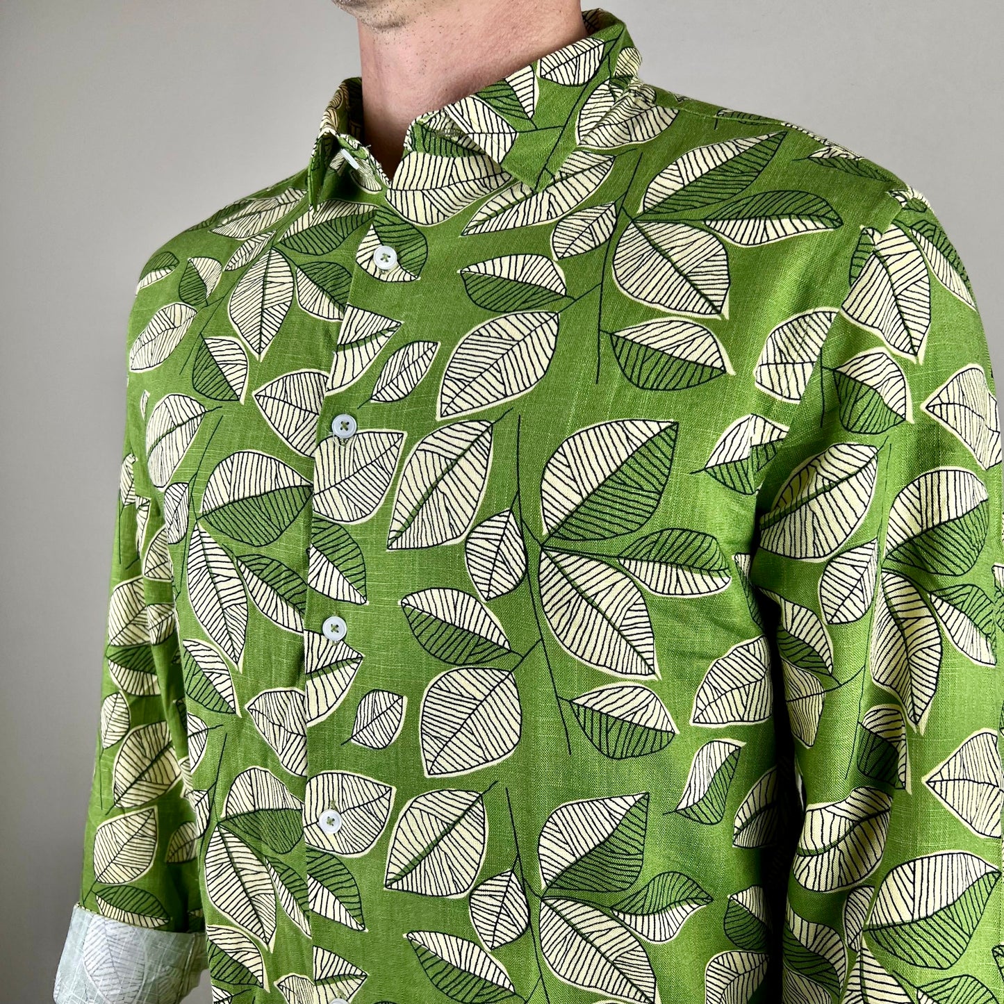 THE VERDE - camicia misto lino foglie